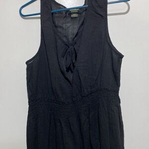 Eddie Bauer Women's Black Tie Neck Sleeveless Crinkle Cotton Dress Size Large